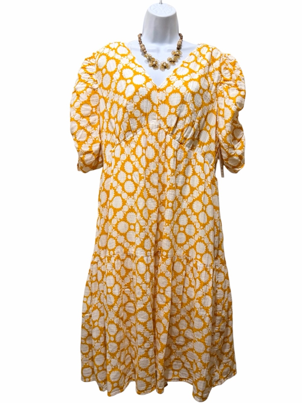 NWT Time and Tru Women's Cotton Tiered Dot Tile Saffron Gold Midi Dress XL 16/18 - Picture 4 of 8